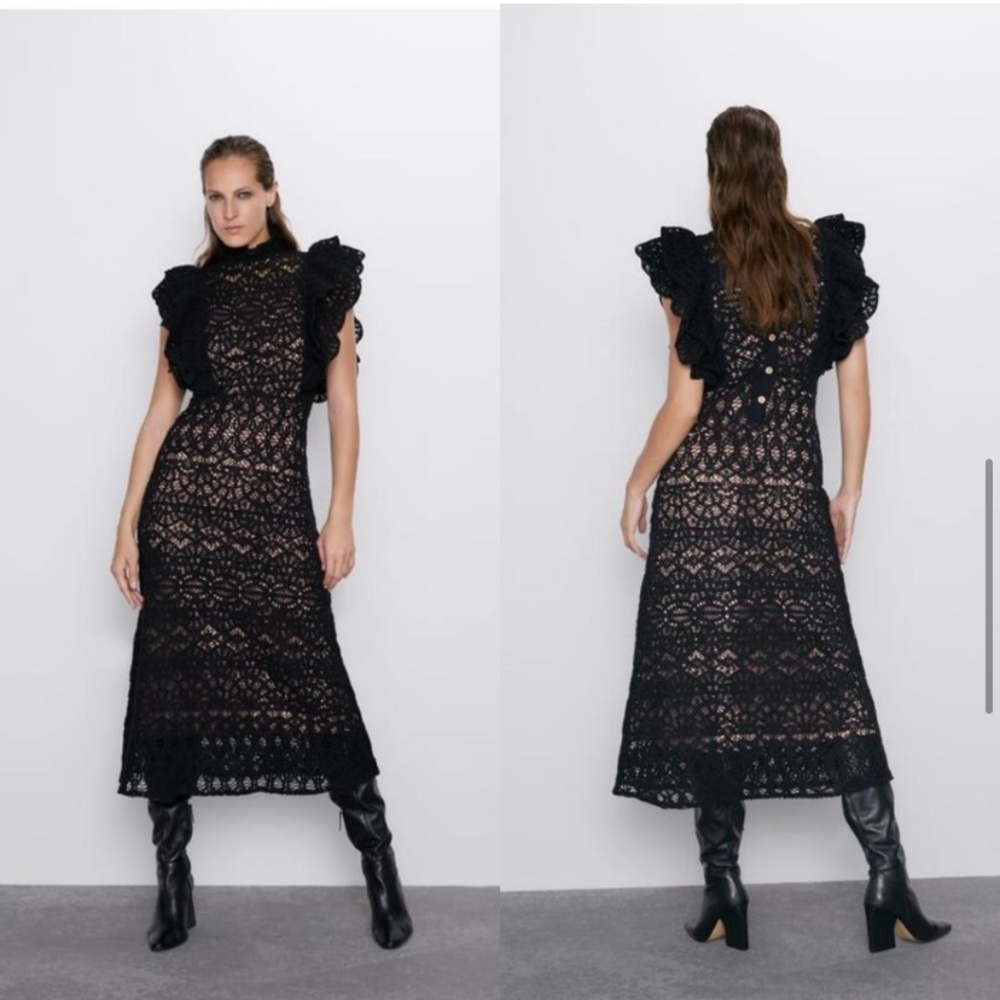 Zara textured crotchet ruffle dress with slip